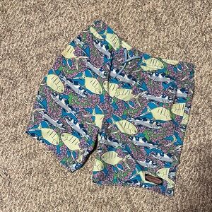 Vineyard Vines Tropical Fish Swim Shorts in Blue, Yellow & Purple